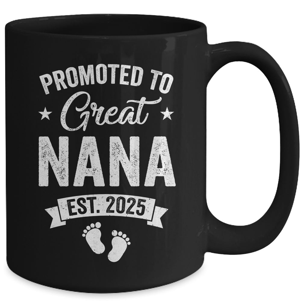 Promoted To Great Nana Est 2025 Pregnancy Announcement Mug | teecentury