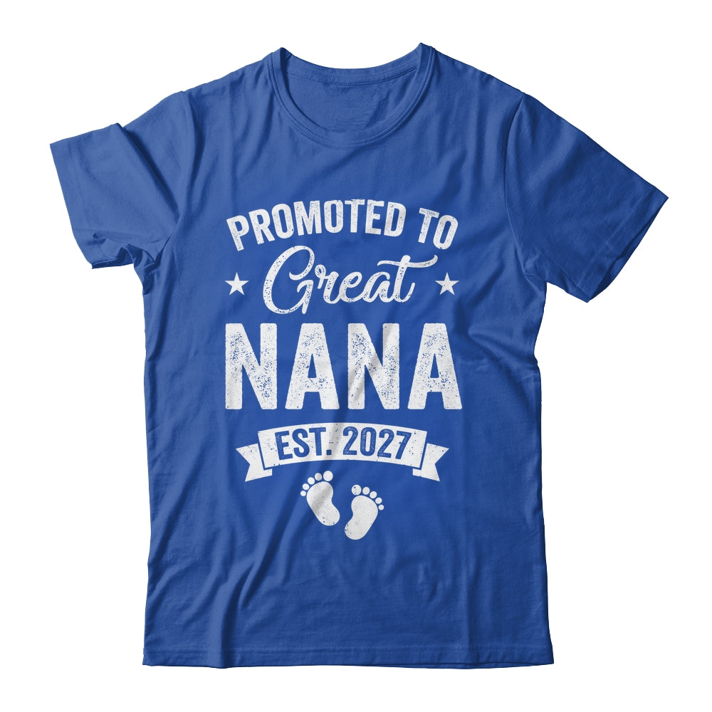 Promoted To Great Nana Est 2027 Pregnancy Announcement Shirt & Tank Top | teecentury