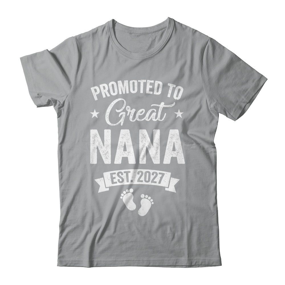 Promoted To Great Nana Est 2027 Pregnancy Announcement Shirt & Tank Top | teecentury