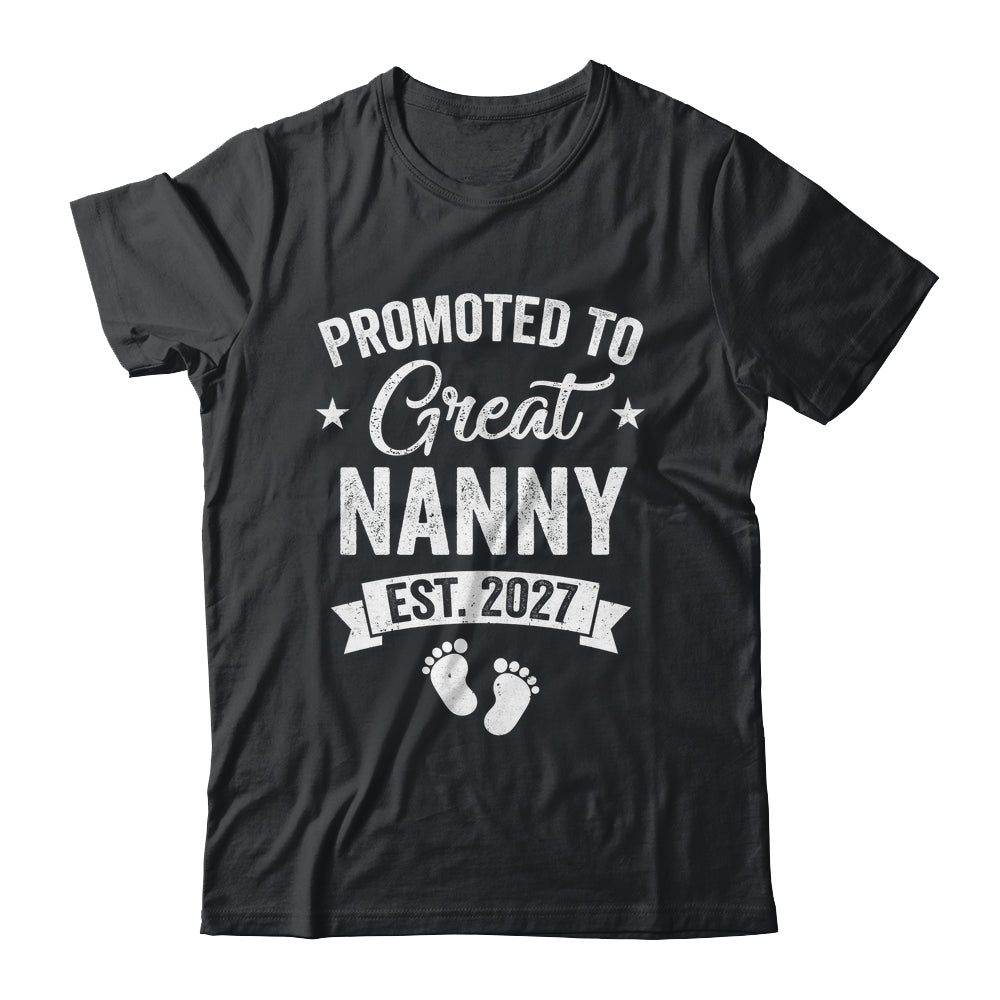Promoted To Great Nanny Est 2027 Pregnancy Announcement Shirt & Tank Top | teecentury