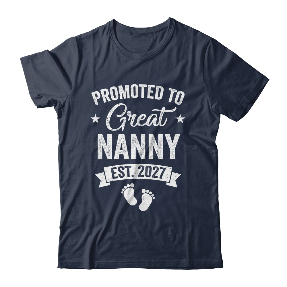 Promoted To Great Nanny Est 2027 Pregnancy Announcement Shirt & Tank Top | teecentury