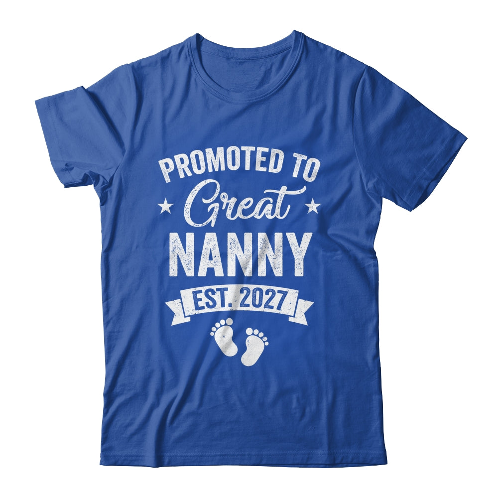 Promoted To Great Nanny Est 2027 Pregnancy Announcement Shirt & Tank Top | teecentury