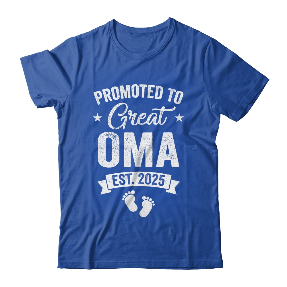 Promoted To Great Oma Est 2025 Pregnancy Announcement Shirt & Tank Top | teecentury