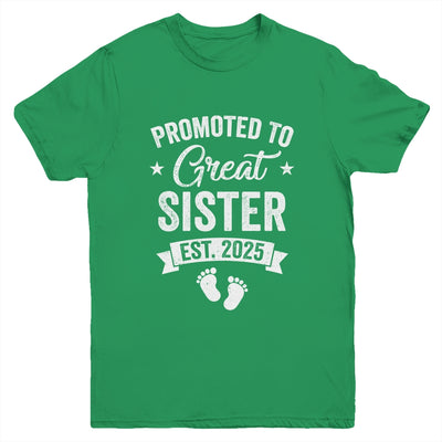 Promoted To Great Sister Est 2025 Pregnancy Announcement Youth Shirt | teecentury