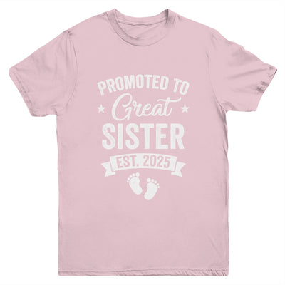 Promoted To Great Sister Est 2025 Pregnancy Announcement Youth Shirt | teecentury