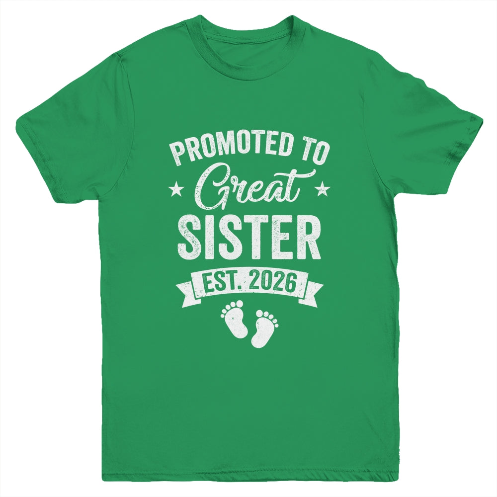 Promoted To Great Sister Est 2026 Pregnancy Announcement Youth Shirt | teecentury