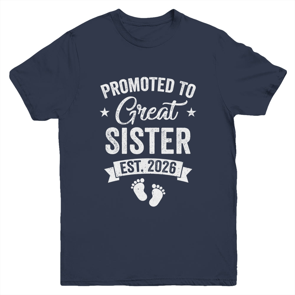 Promoted To Great Sister Est 2026 Pregnancy Announcement Youth Shirt | teecentury
