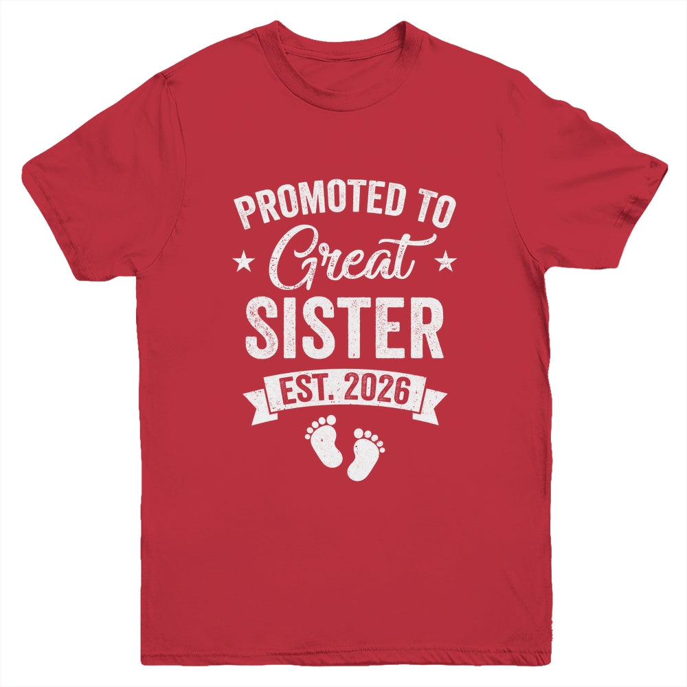 Promoted To Great Sister Est 2026 Pregnancy Announcement Youth Shirt | teecentury
