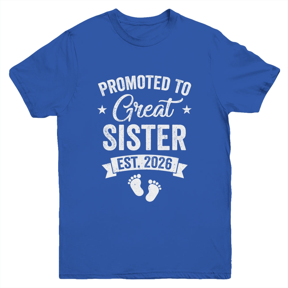 Promoted To Great Sister Est 2026 Pregnancy Announcement Youth Shirt | teecentury
