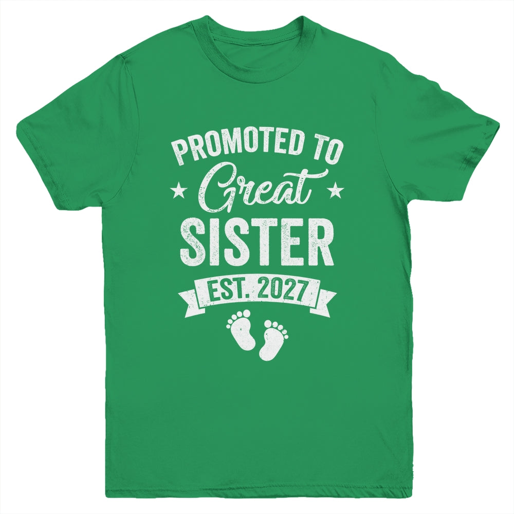 Promoted To Great Sister Est 2027 Pregnancy Announcement Youth Shirt | teecentury