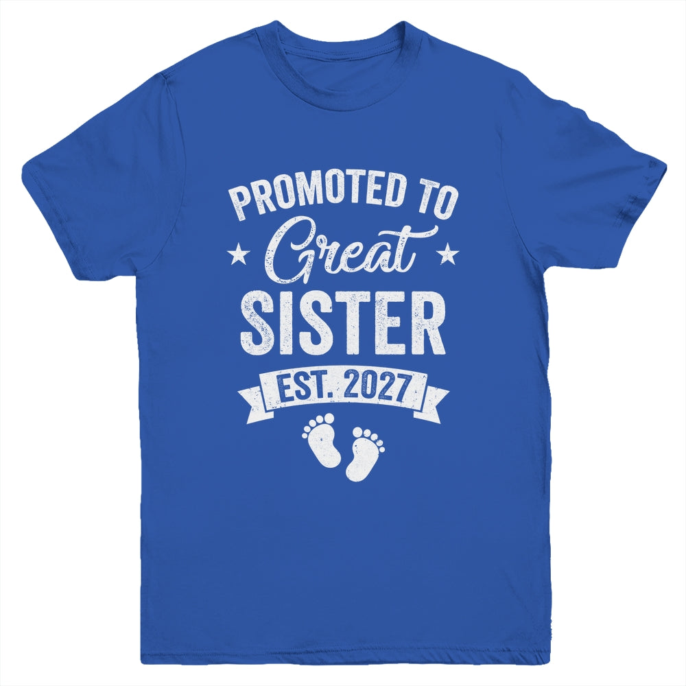 Promoted To Great Sister Est 2027 Pregnancy Announcement Youth Shirt | teecentury