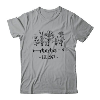 Promoted To Mama Est 2027 Pregnancy Announcement Flower Shirt & Tank Top | teecentury