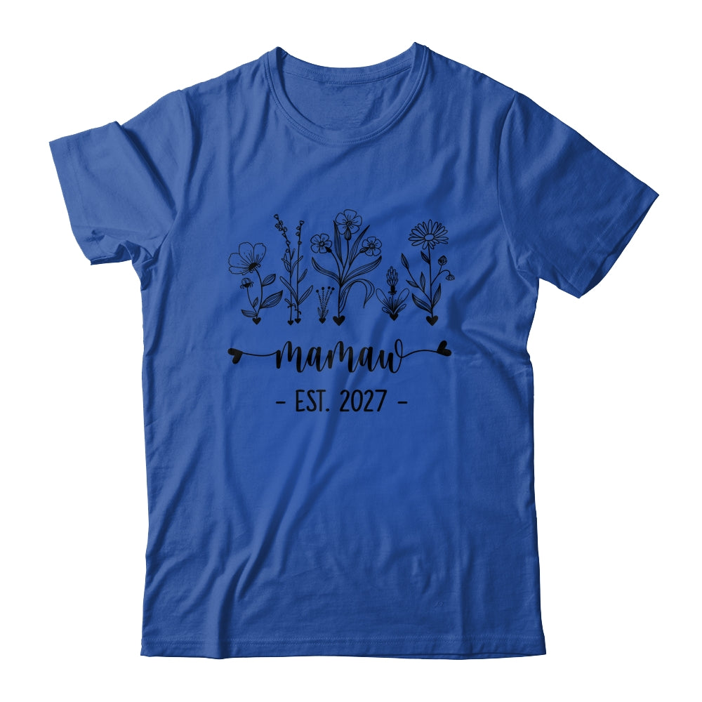 Promoted To Mamaw Est 2027 Pregnancy Announcement Flower Shirt & Tank Top | teecentury