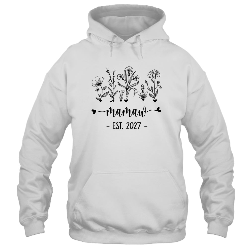 Promoted To Mamaw Est 2027 Pregnancy Announcement Flower Shirt & Tank Top | teecentury