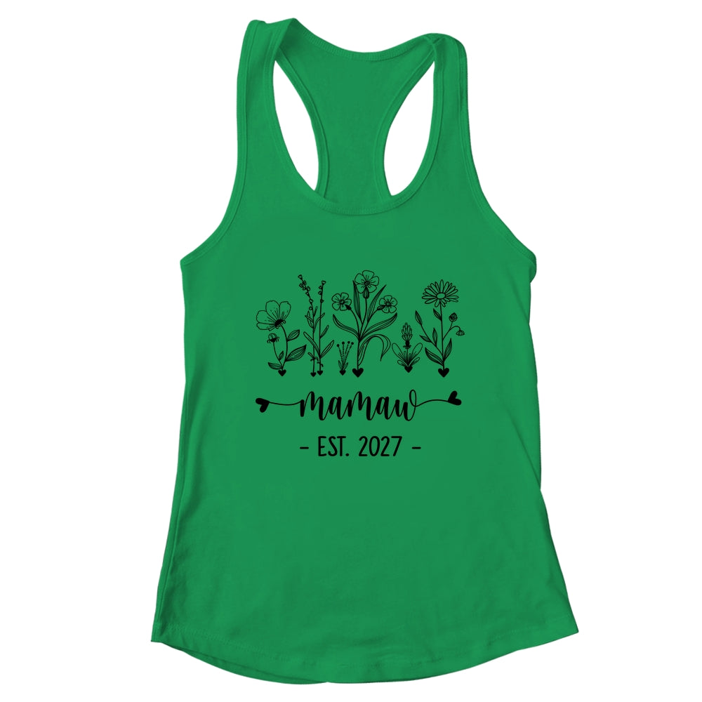 Promoted To Mamaw Est 2027 Pregnancy Announcement Flower Shirt & Tank Top | teecentury