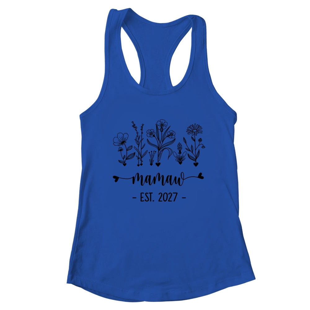 Promoted To Mamaw Est 2027 Pregnancy Announcement Flower Shirt & Tank Top | teecentury