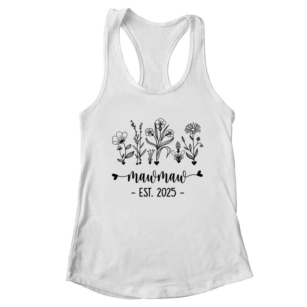 Promoted To Mawmaw Est 2025 Pregnancy Announcement Flower Shirt & Tank Top | teecentury