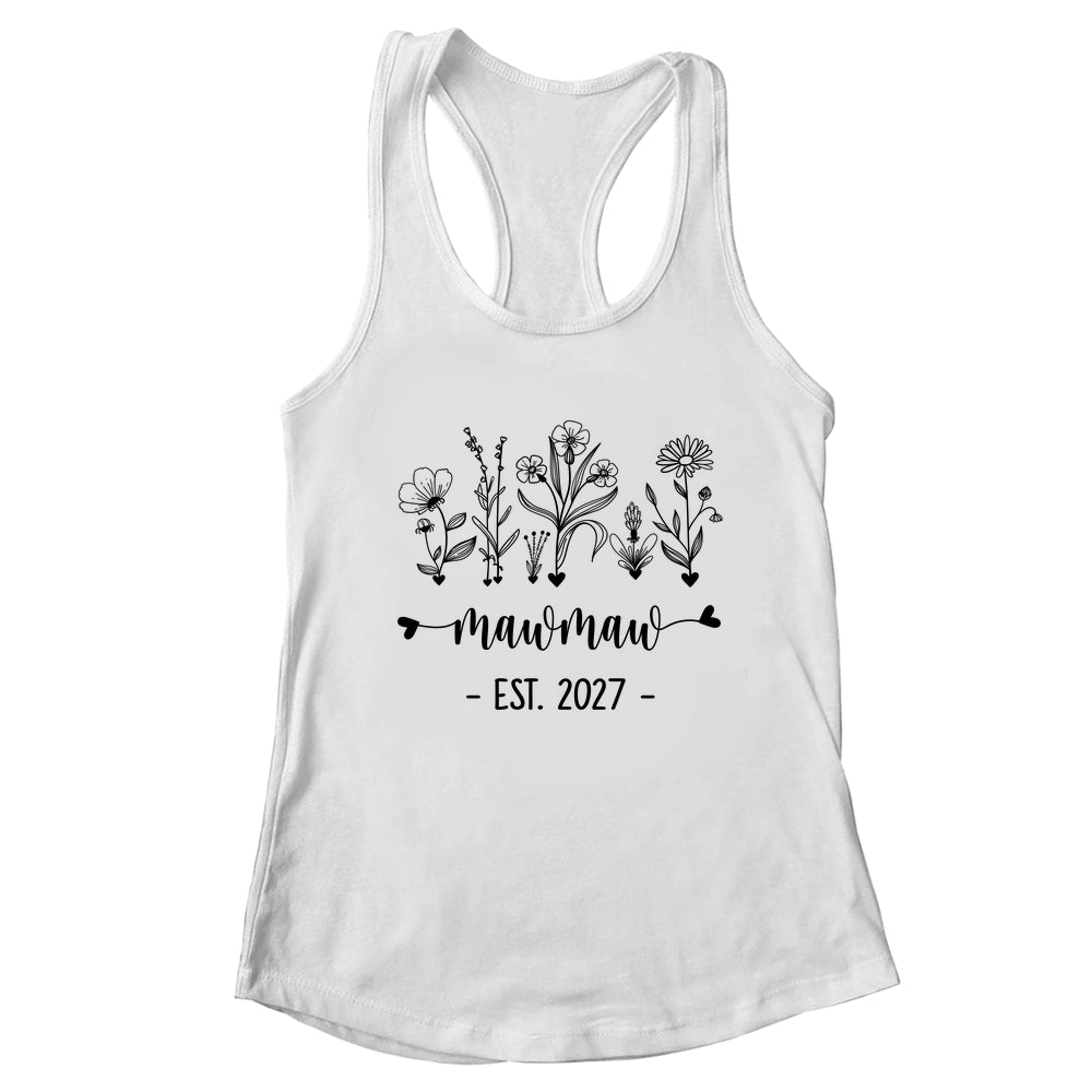 Promoted To Mawmaw Est 2027 Pregnancy Announcement Flower Shirt & Tank Top | teecentury