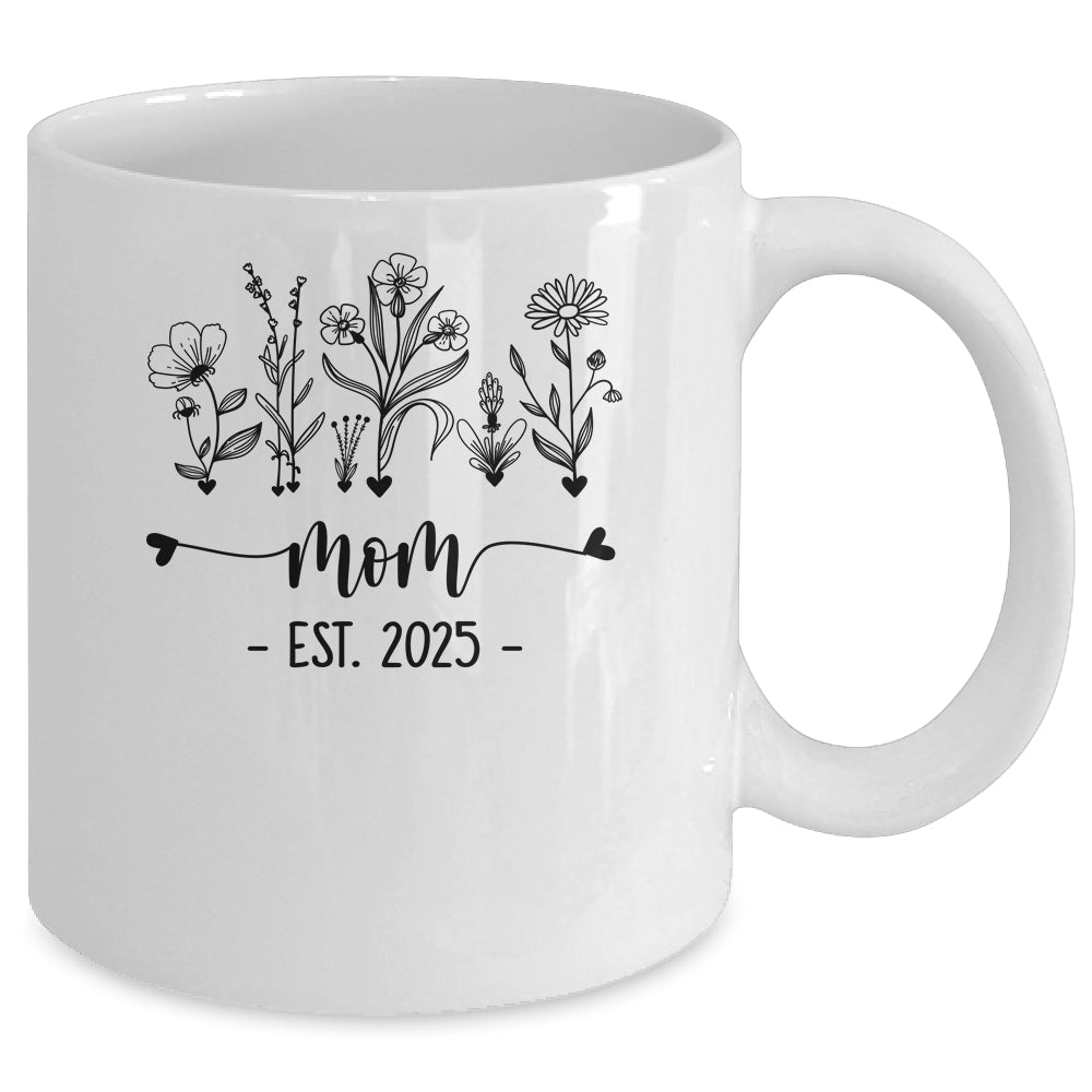 Promoted To Mom Est 2025 Pregnancy Announcement Flower Mug | teecentury