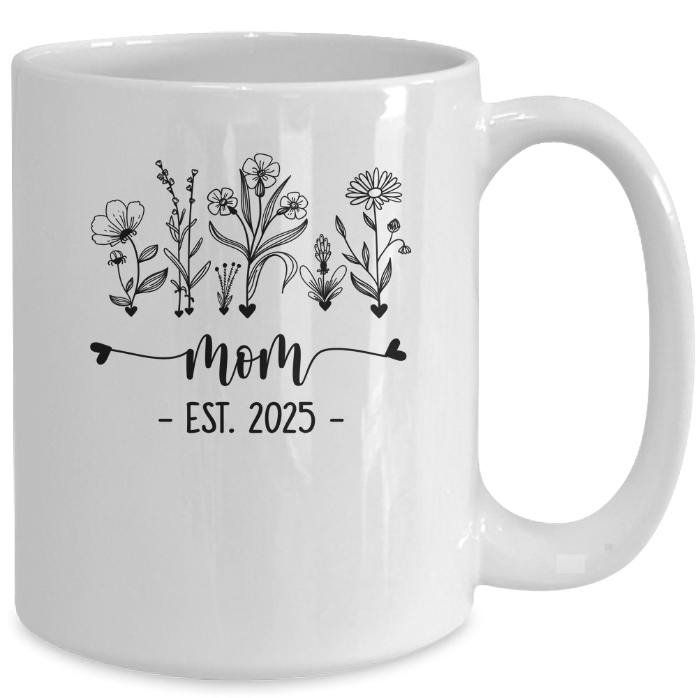 Promoted To Mom Est 2025 Pregnancy Announcement Flower Mug | teecentury