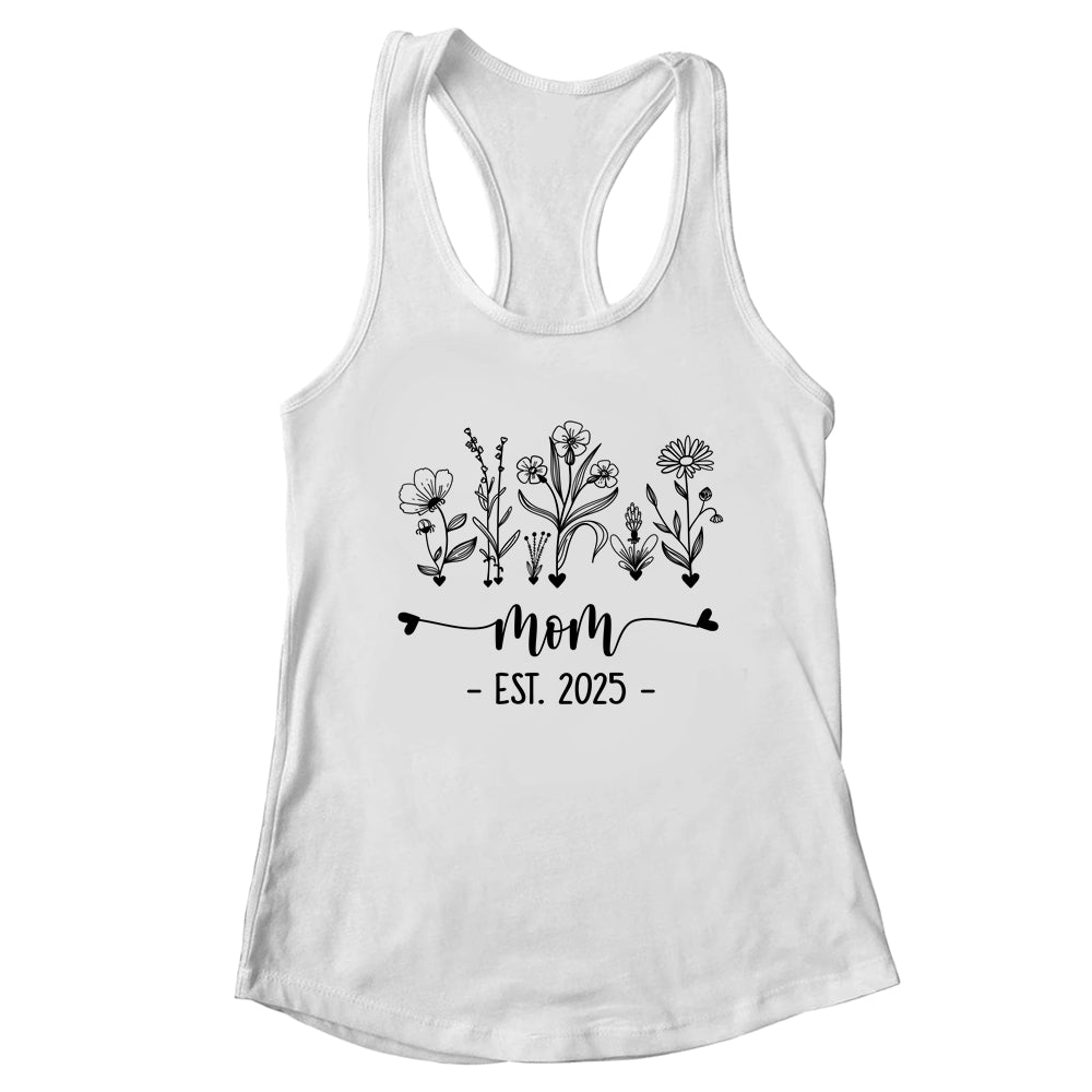 Promoted To Mom Est 2025 Pregnancy Announcement Flower Shirt & Tank Top | teecentury