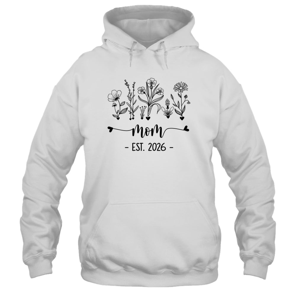 Promoted To Mom Est 2026 Pregnancy Announcement Flower Shirt & Hoodie | teecentury