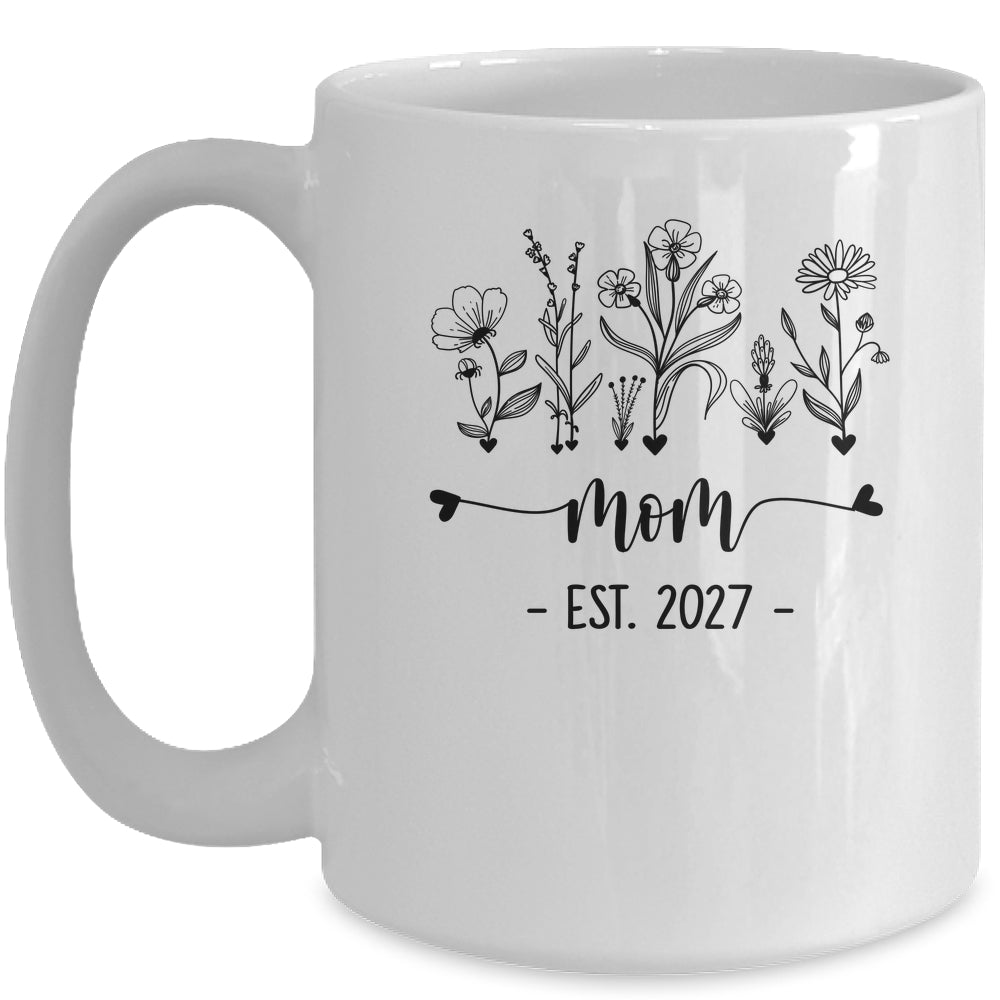 Promoted To Mom Est 2027 Pregnancy Announcement Flower Mug | teecentury
