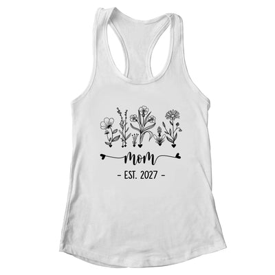 Promoted To Mom Est 2027 Pregnancy Announcement Flower Shirt & Tank Top | teecentury