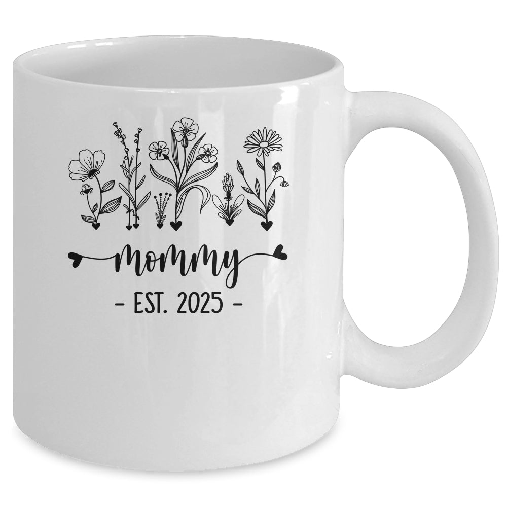 Promoted To Mommy Est 2025 Pregnancy Announcement Flower Mug | teecentury