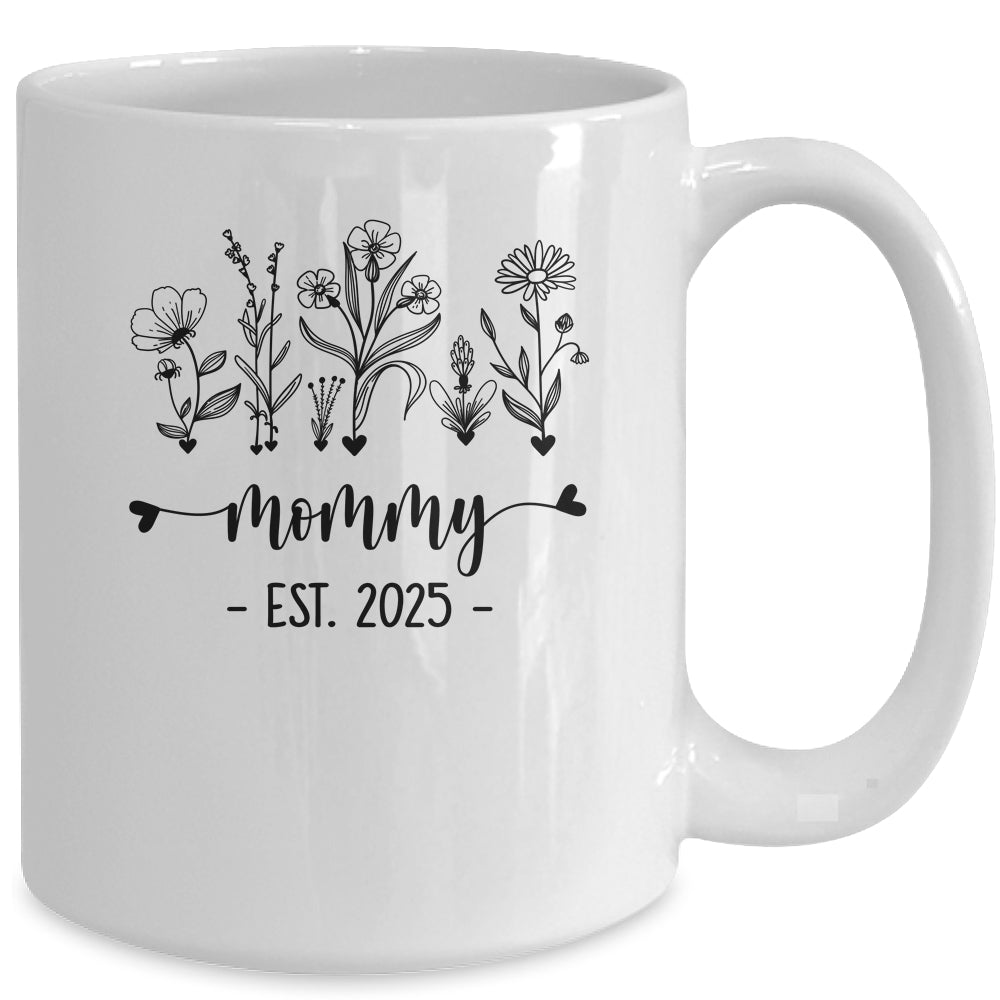 Promoted To Mommy Est 2025 Pregnancy Announcement Flower Mug | teecentury