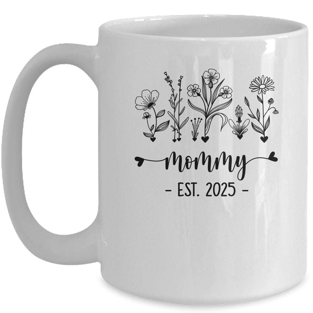 Promoted To Mommy Est 2025 Pregnancy Announcement Flower Mug | teecentury