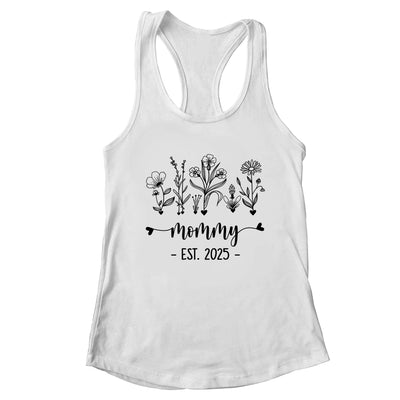 Promoted To Mommy Est 2025 Pregnancy Announcement Flower Shirt & Tank Top | teecentury