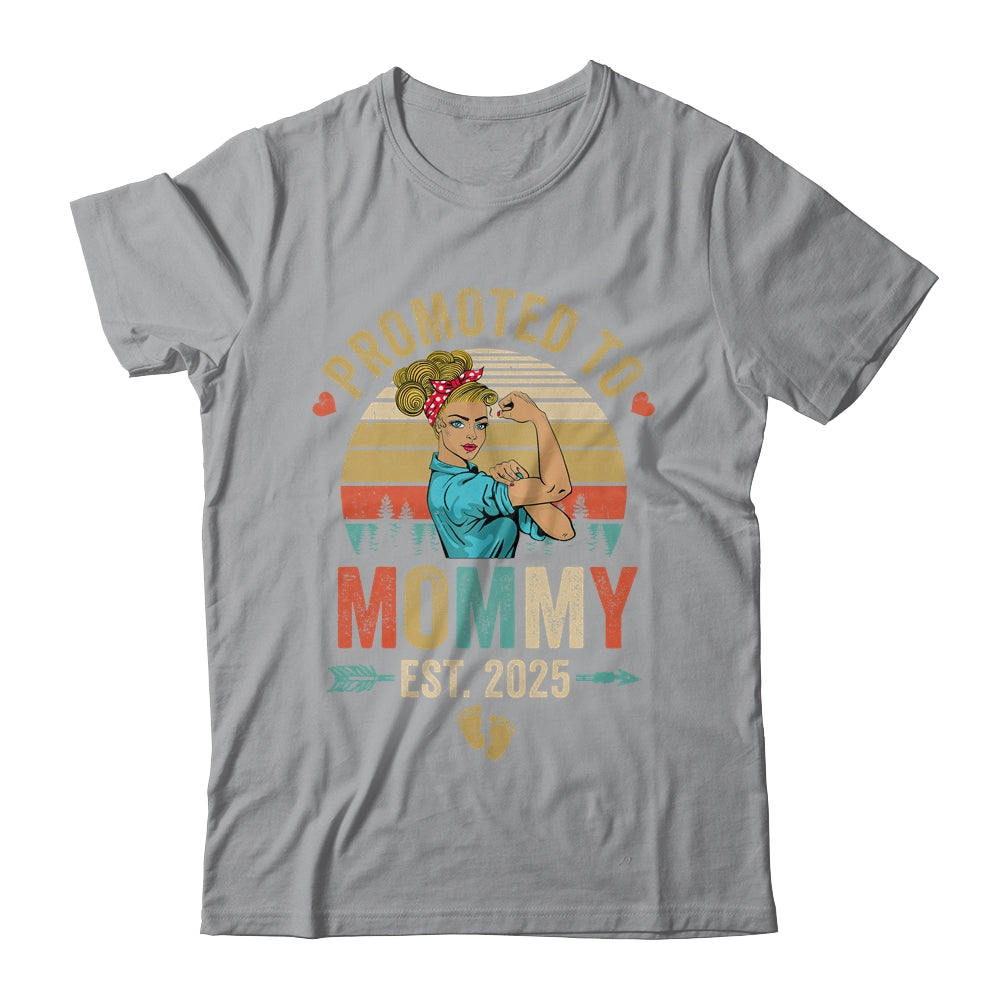 Promoted To Mommy Est 2025 Retro First Time Mommy Shirt & Tank Top | teecentury