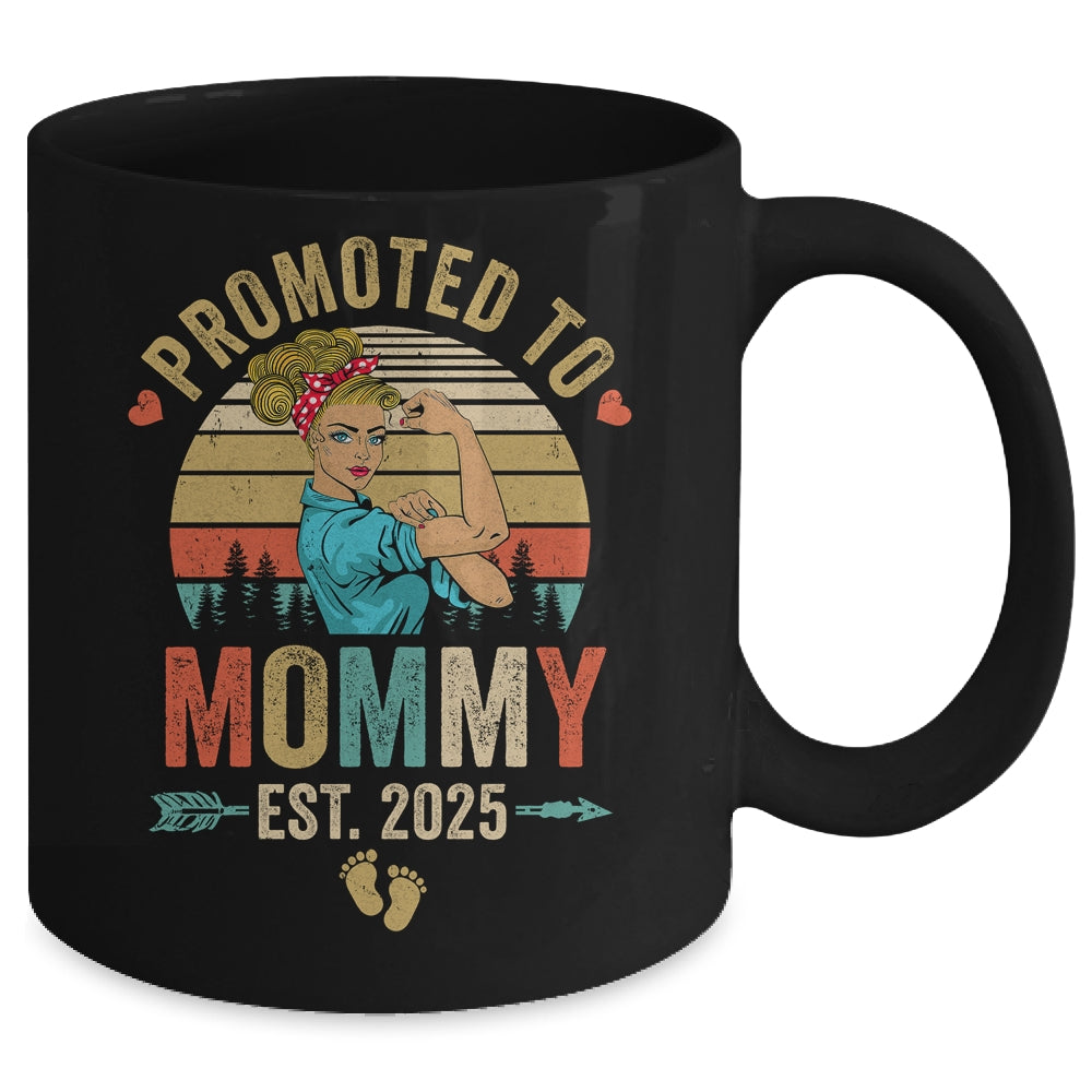 Promoted To Mommy Est 2025 Retro First Time Mommy Mug | teecentury