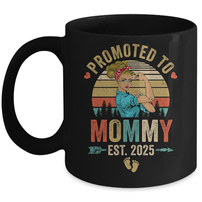 Promoted To Mommy Est 2025 Retro First Time Mommy Mug | teecentury