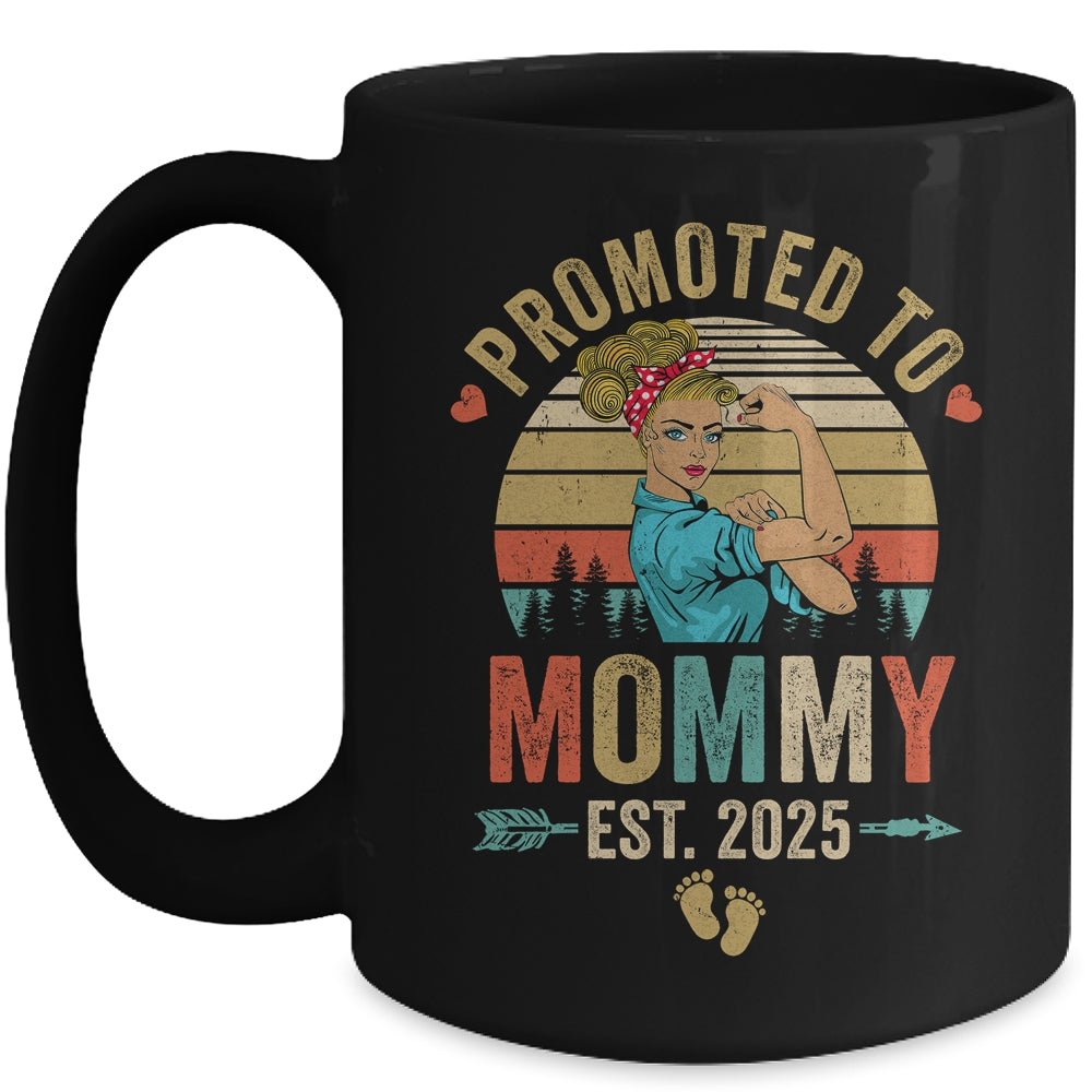 Promoted To Mommy Est 2025 Retro First Time Mommy Mug | teecentury