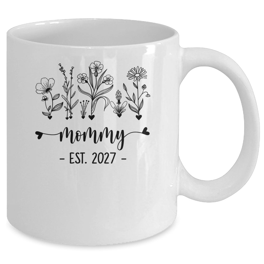 Promoted To Mommy Est 2027 Pregnancy Announcement Flower Mug | teecentury