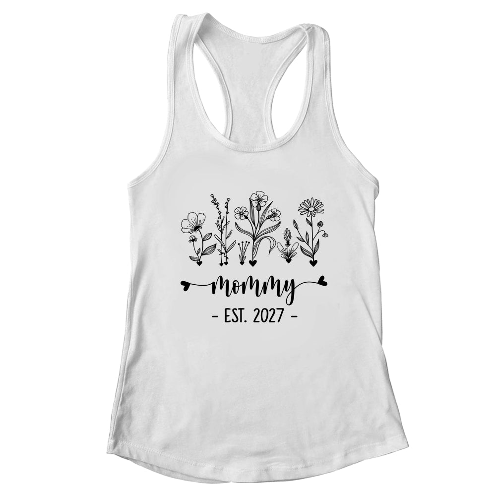 Promoted To Mommy Est 2027 Pregnancy Announcement Flower Shirt & Tank Top | teecentury