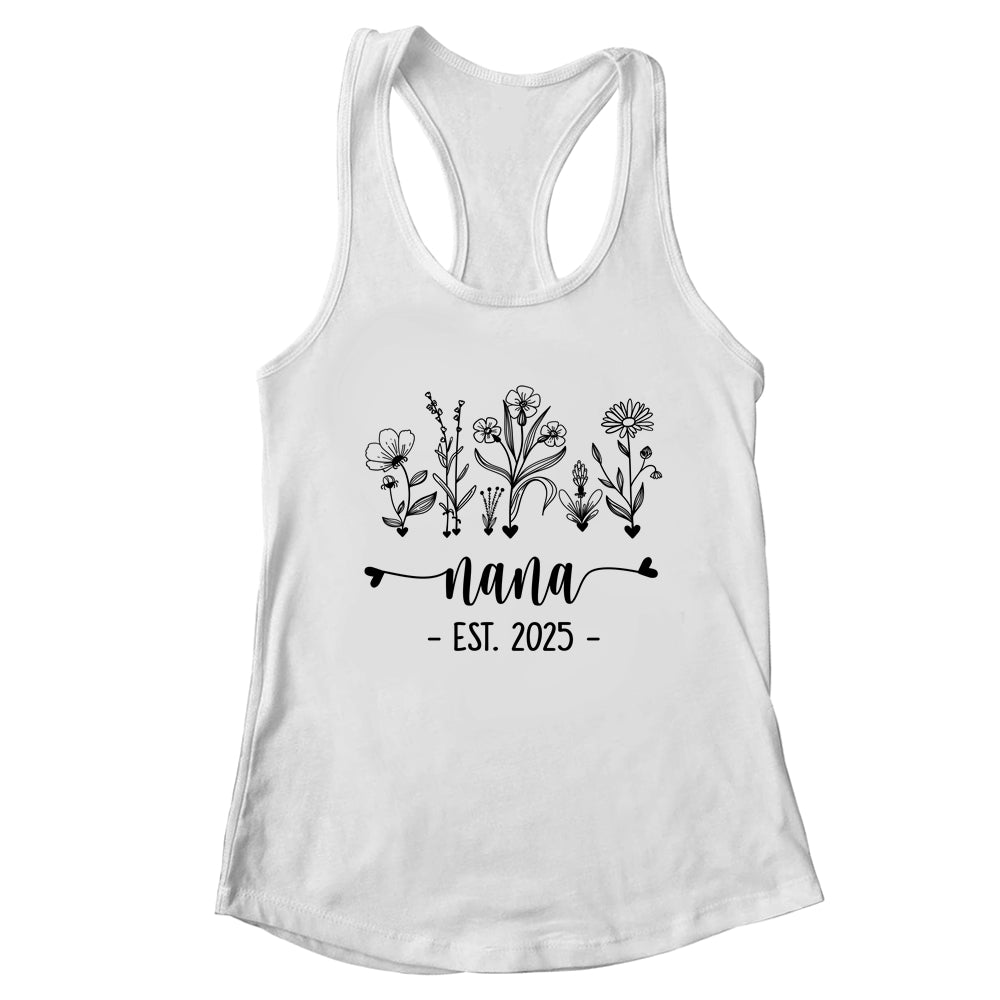 Promoted To Nana Est 2025 Pregnancy Announcement Flower Shirt & Tank Top | teecentury