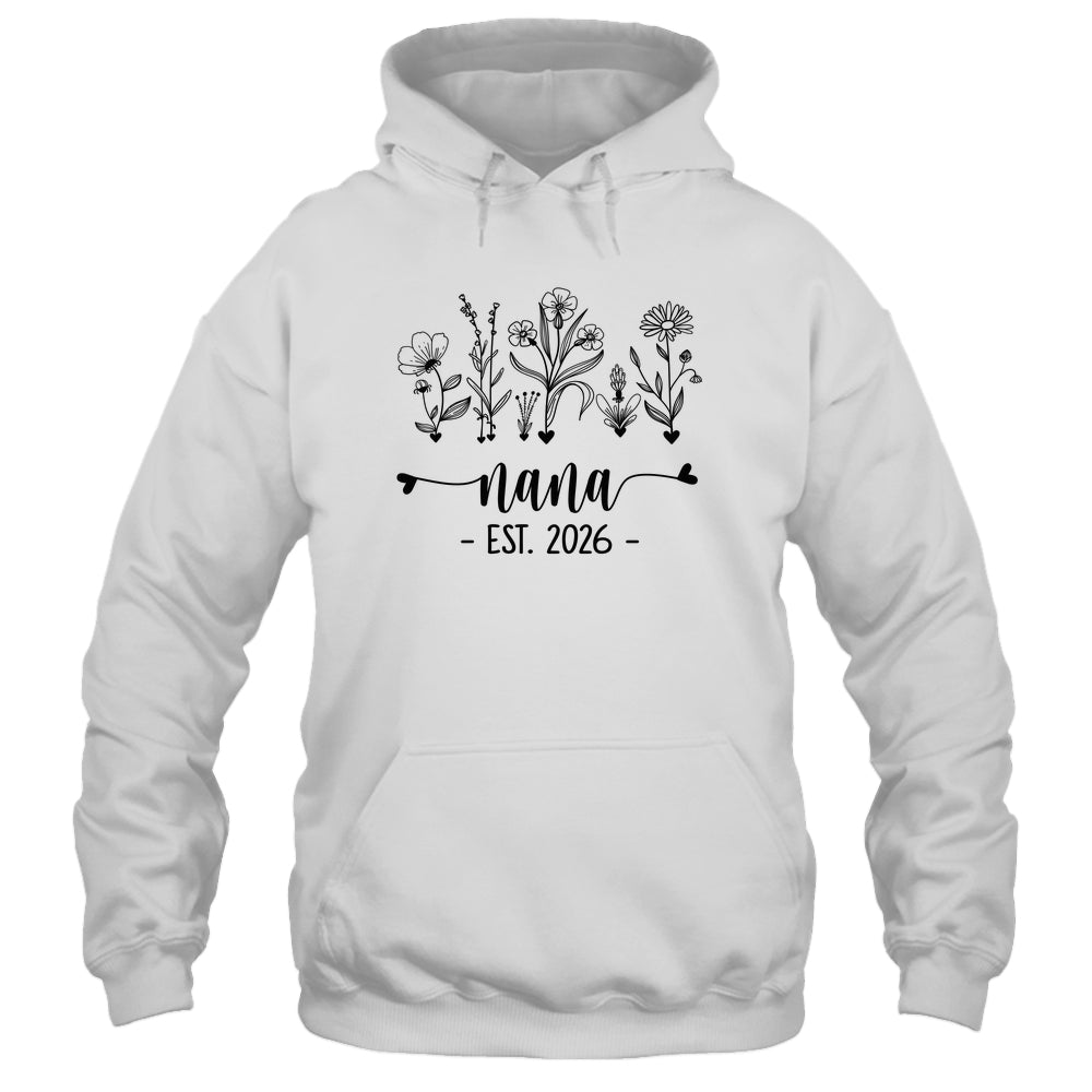 Promoted To Nana Est 2026 Pregnancy Announcement Flower Shirt & Hoodie | teecentury