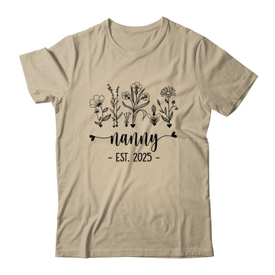 Promoted To Nanny Est 2025 Pregnancy Announcement Flower Shirt & Tank Top | teecentury