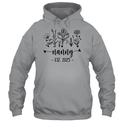 Promoted To Nanny Est 2025 Pregnancy Announcement Flower Shirt & Tank Top | teecentury