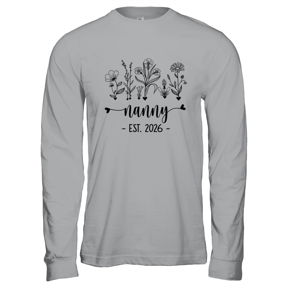 Promoted To Nanny Est 2026 Pregnancy Announcement Flower Shirt & Hoodie | teecentury