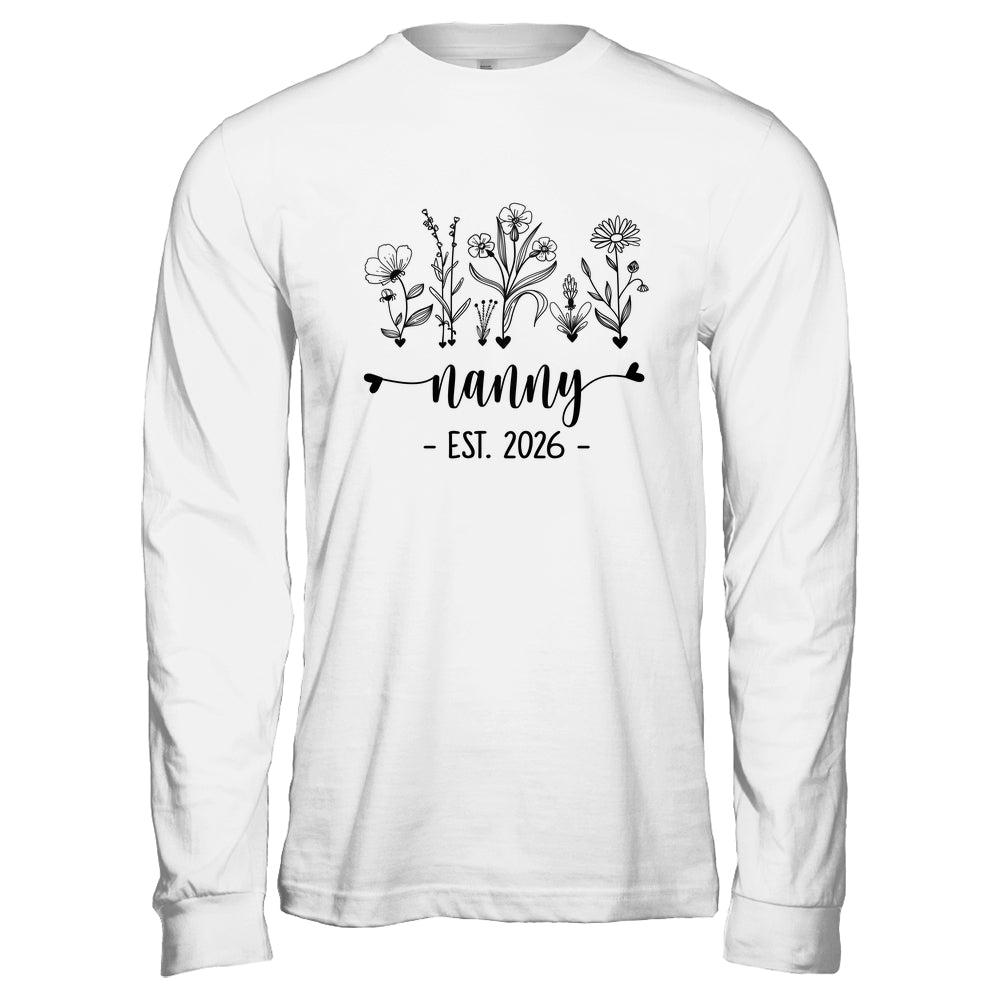 Promoted To Nanny Est 2026 Pregnancy Announcement Flower Shirt & Hoodie | teecentury