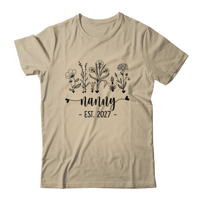 Promoted To Nanny Est 2027 Pregnancy Announcement Flower Shirt & Tank Top | teecentury