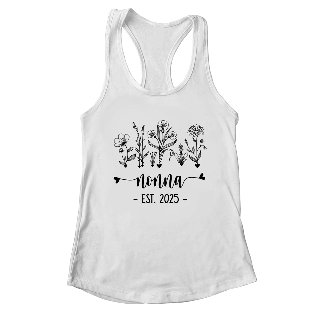 Promoted To Nonna Est 2025 Pregnancy Announcement Flower Shirt & Tank Top | teecentury