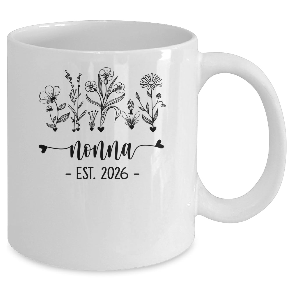Promoted To Nonna Est 2026 Pregnancy Announcement Flower Mug | teecentury