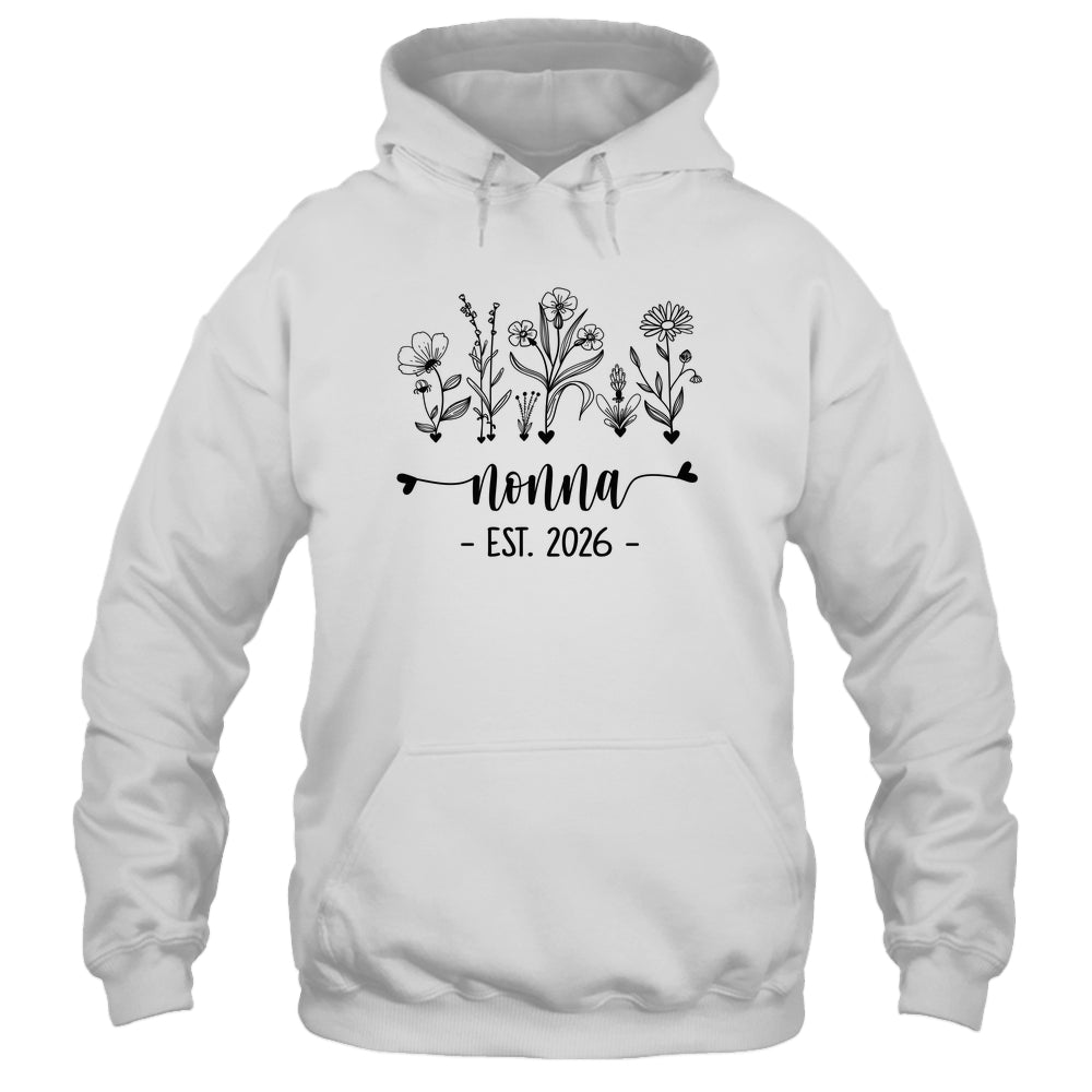 Promoted To Nonna Est 2026 Pregnancy Announcement Flower Shirt & Hoodie | teecentury