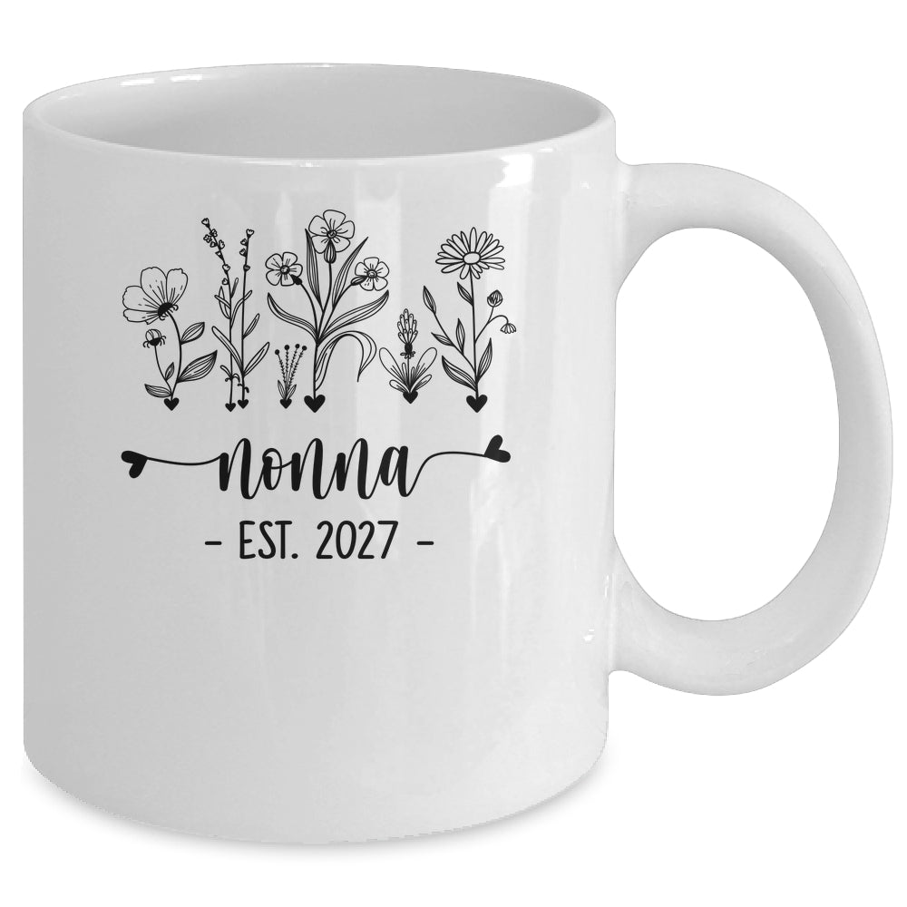 Promoted To Nonna Est 2027 Pregnancy Announcement Flower Mug | teecentury