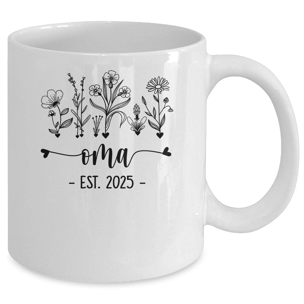 Promoted To Oma Est 2025 Pregnancy Announcement Flower Mug | teecentury